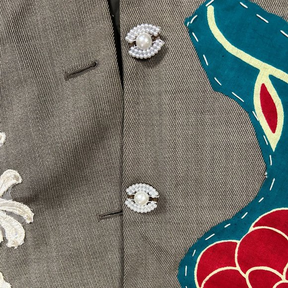 Upcycled Embellished Ankara/Sequin Lace/Rhinestone Blazer Wool M - Picture 5 of 11